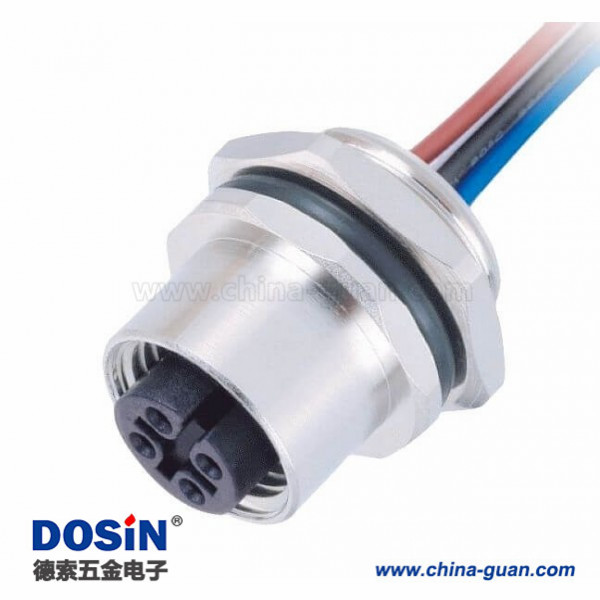 M12接头母4pin A-型板端后锁直式带屏蔽1M AWG22焊接带线型传感连接器 M12接头母4pin A-型板端后锁直式带屏蔽1M AWG22焊接带线型传感连接器