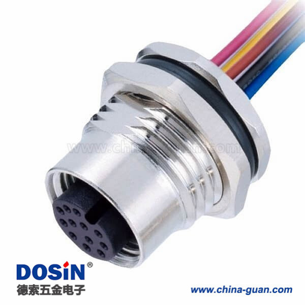 M12 12Pin 母头防水连接器前锁板焊线A扣座子带线50CM AWG26带屏蔽 M12 12Pin 母头防水连接器前锁板焊线A扣座子带线50CM AWG26带屏蔽