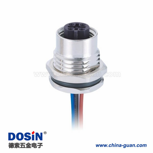 M12板端连接器5芯母头前锁板焊线带屏蔽插座带线1M AWG22 M12板端连接器5芯母头前锁板焊线带屏蔽插座带线1M AWG22