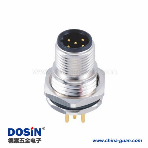 M12连接器5p B型板端公座PCB插板式前锁工业防水传感连接器 M12连接器5p B型板端公座PCB插板式前锁工业防水传感连接器
