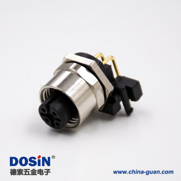 M12弯母头防水连接器板端插座A扣5芯PCB板安装插孔传感器 M12弯母头防水连接器板端插座A扣5芯PCB板安装插孔传感器