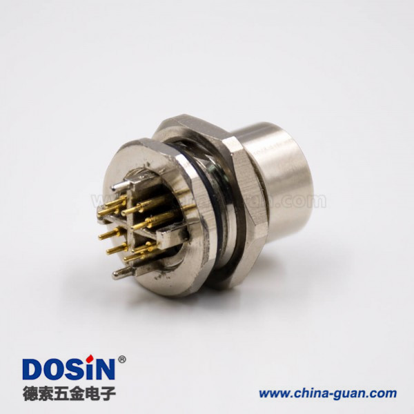 M12x扣板端插座直式8芯防水母头接PCB板传感器连接器 M12x扣板端插座直式8芯防水母头接PCB板传感器连接器