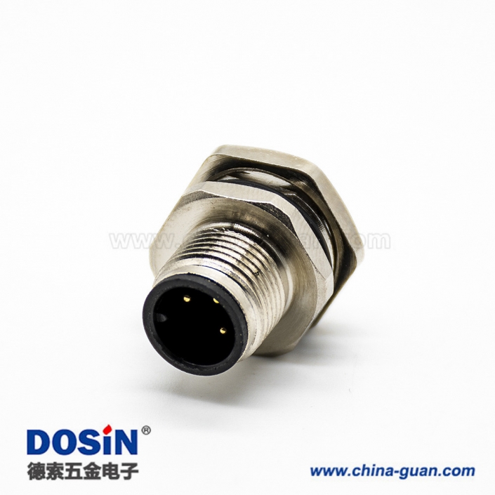 M12传感器连接器A扣180°接线后锁板防水3芯公插座 M12传感器连接器A扣180°接线后锁板防水3芯公插座