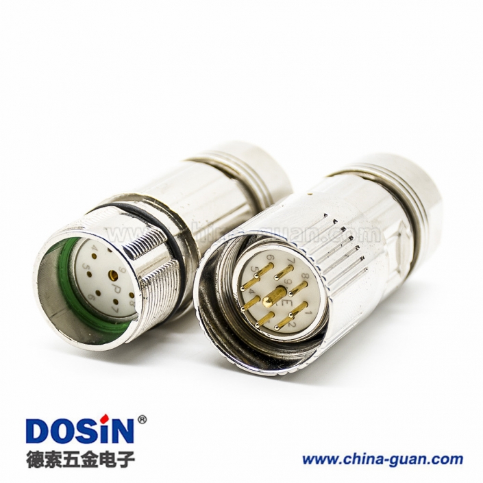 M23工业连接器M23 9芯针公插头直式焊线带屏蔽 M23工业连接器M23 9芯针公插头直式焊线带屏蔽