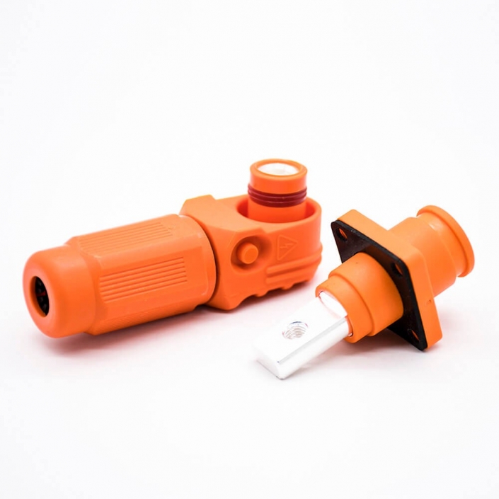 新能源储能连接器IP65防水弯式插头插座12mm橙色300A铜牌带孔插座 新能源储能连接器IP65防水弯式插头插座12mm橙色300A铜牌带孔插座