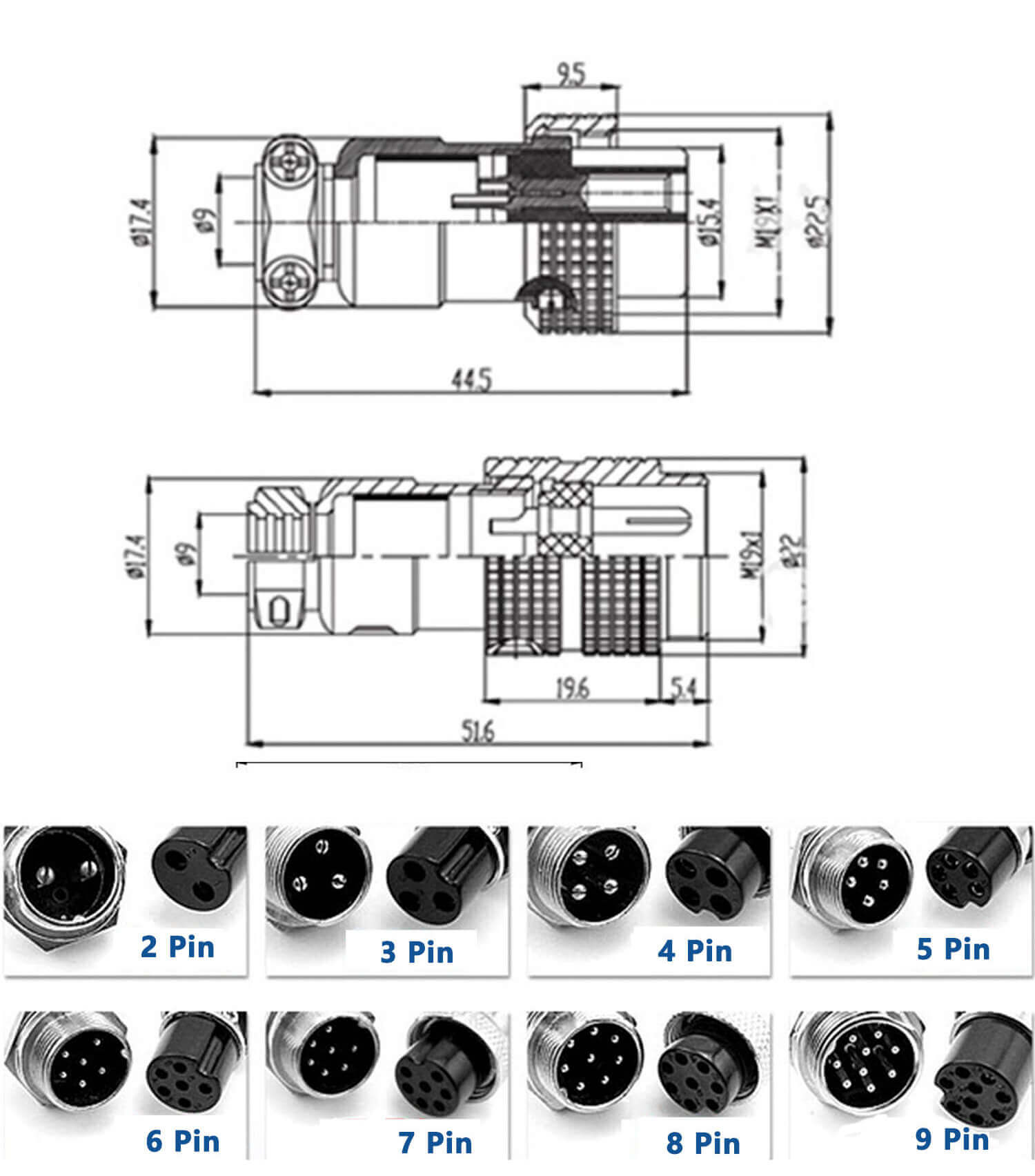 航空插座三芯 GX20四孔方法兰连接器
